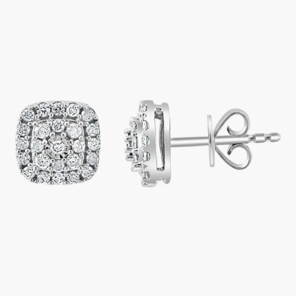 Effy Sterling Silver Pav Diamond Cushion Stud Earrings